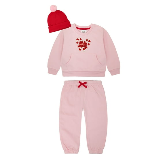 Joyful Moments Infant Girls Candy Cane Sweatshirt, Jogger and Beanie, 3-Piece Set, Sizes 12M-5T