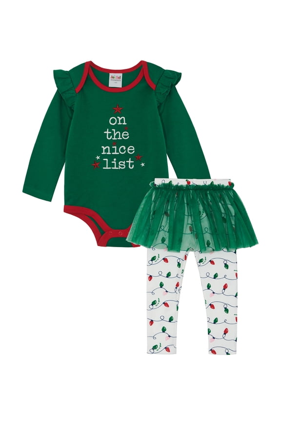 Infant Girls Nice List Bodysuit and Tutu Legging, 2-Piece Set, Sizes 0/3M-24M