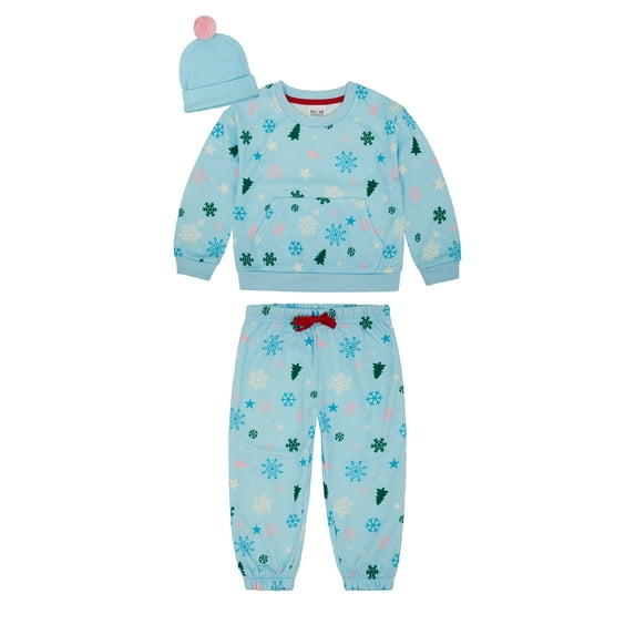 Joyful Moments Infant Girls Snowflakes and Stars Sweatshirt, Jogger and Beanie, 3-Piece Set, Sizes 12M-5T