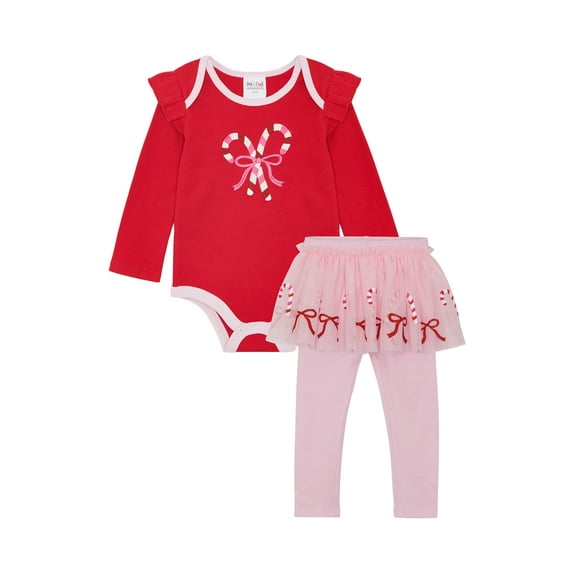 Joyful Moments Newborn Girls Candy Cane Bodysuit and Tutu Legging, 2-Piece Set, Sizes 0/3M-24M