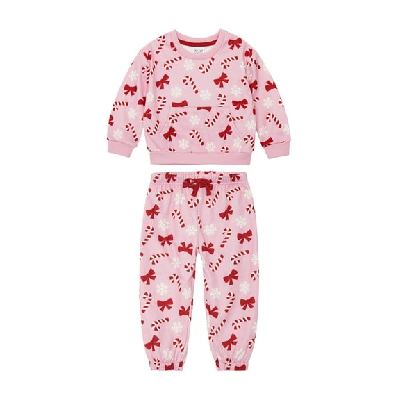 Joyful Moments Toddler Candy Cane Print Sweatshirt and Jogger, 2-Piece Set, Sizes 12M-5T