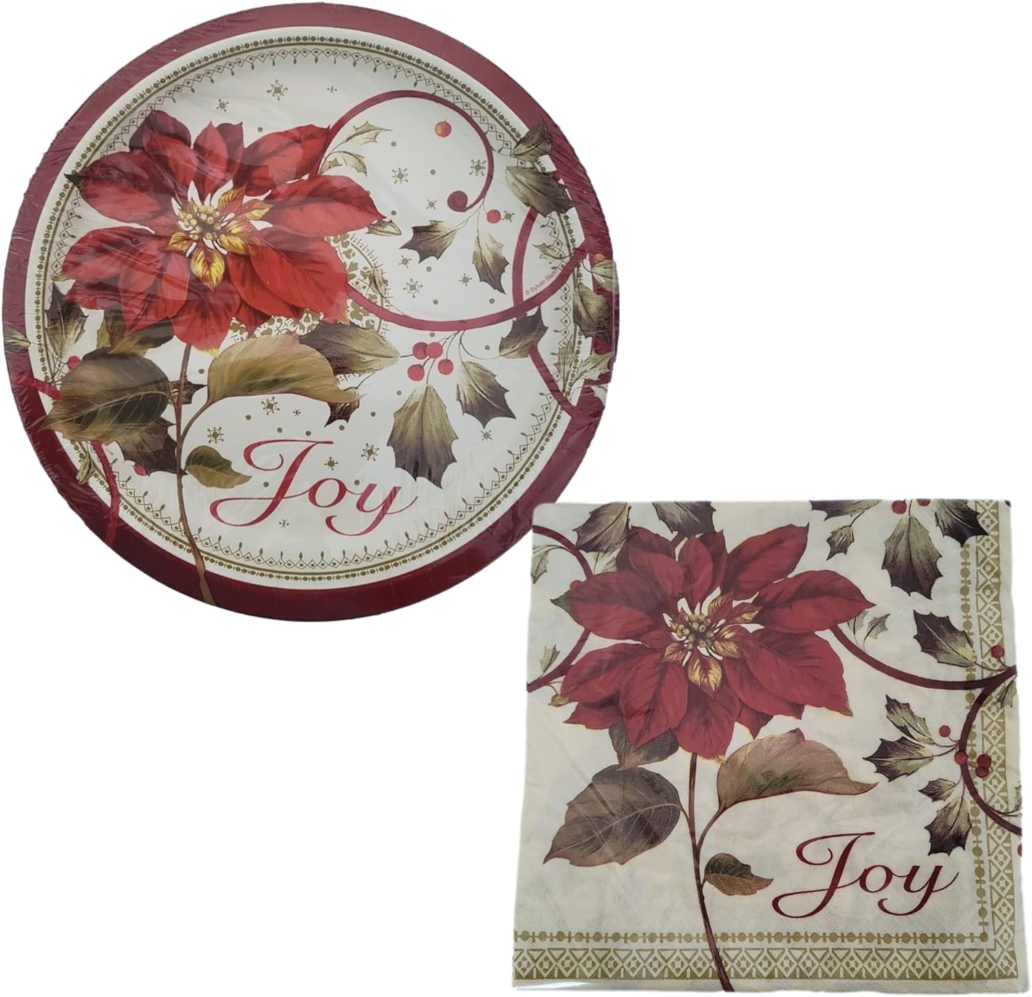 Joyful Poinsettia Christmas Party Supply Pack for 20 Paper Plates and