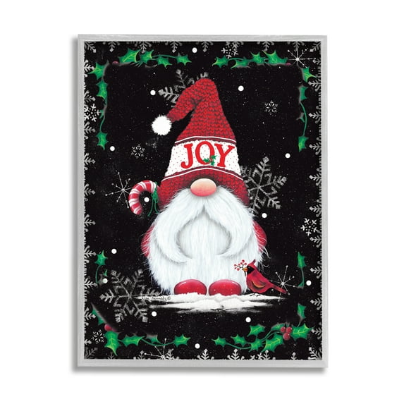 Joyful Red Gnome & Cardinal Holly Botanical Border Fairy Tales & Fantasy Graphic Art Framed Art Print Wall Art