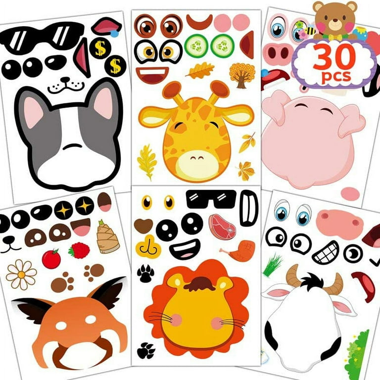 Joyful Start Animal Face Stickers Make A Face Stickers for Kids Make Your Own Stickers for Kids Woodland Zoo Giraffe Lion Animals Sticker Make A Face
