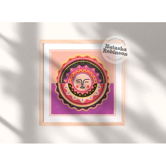 Joyful Sun, Square Art Print, Sunshine Wall Art, Cosmic Print, Boho Eclectic Gallery Wall, Bright Bold Colourful Home Decor, Bedroom Art Wall Art, Modern Wall Decor, 16x16 UNFRAMED