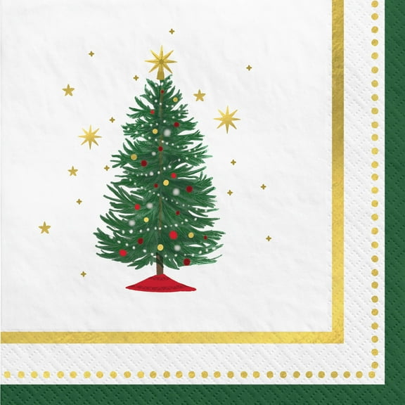 Joyful Tree Beverage Napkins - 5" x 5" | Multicolor | 16 Pcs. (502907)