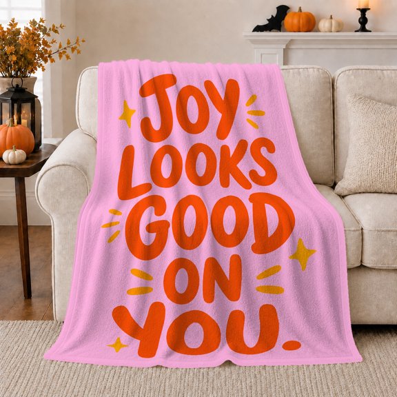 Joyful Uplifting Quote Modern Bold Typography, Cozy Typography Art Scene, Warm Flannel Blanket for Living Room and Reading Nook, Art Lovers Housewarming Gift, Artistic Home Decor