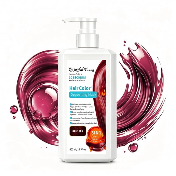 Joyful Young Hair Color Depositing Mask, Semi Permanent Dye | Deep conditioning with argan oil, aloe vera, rice extract & coconut to nourish hair, enhance shine and revive color (Deep Red)