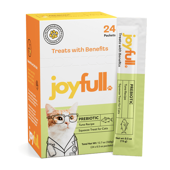 Joyfull Lickable Cat Treats with Prebiotics – Wild-Caught Tuna – Supports Digestive Health – 24 Tubes (0.5 oz Each)