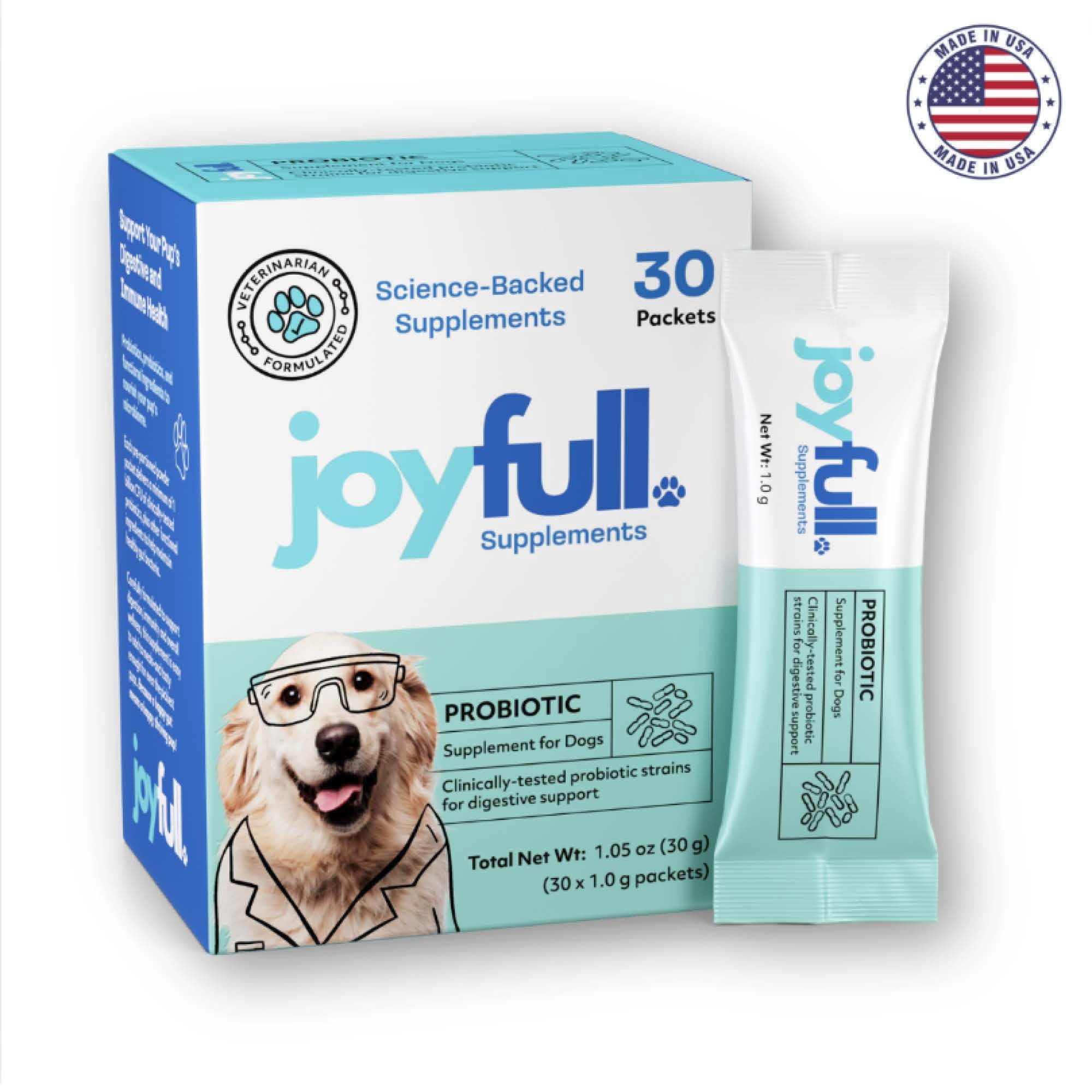 Joyfull Probiotic Powder for Dogs – Clinically Proven Strains for Diarrhea & Digestive Support – 30 Daily Packets with Beef Bone Broth