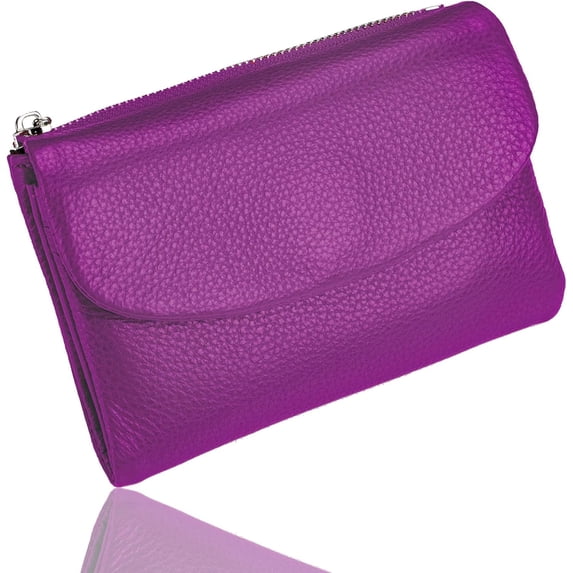 Unisex Pebble Leather Wallet - 5.3'' RFID Blocking Slim Wallet with Card Slots, Coin Pocket & ID Window - Compact Trifold Purse for Women & Men