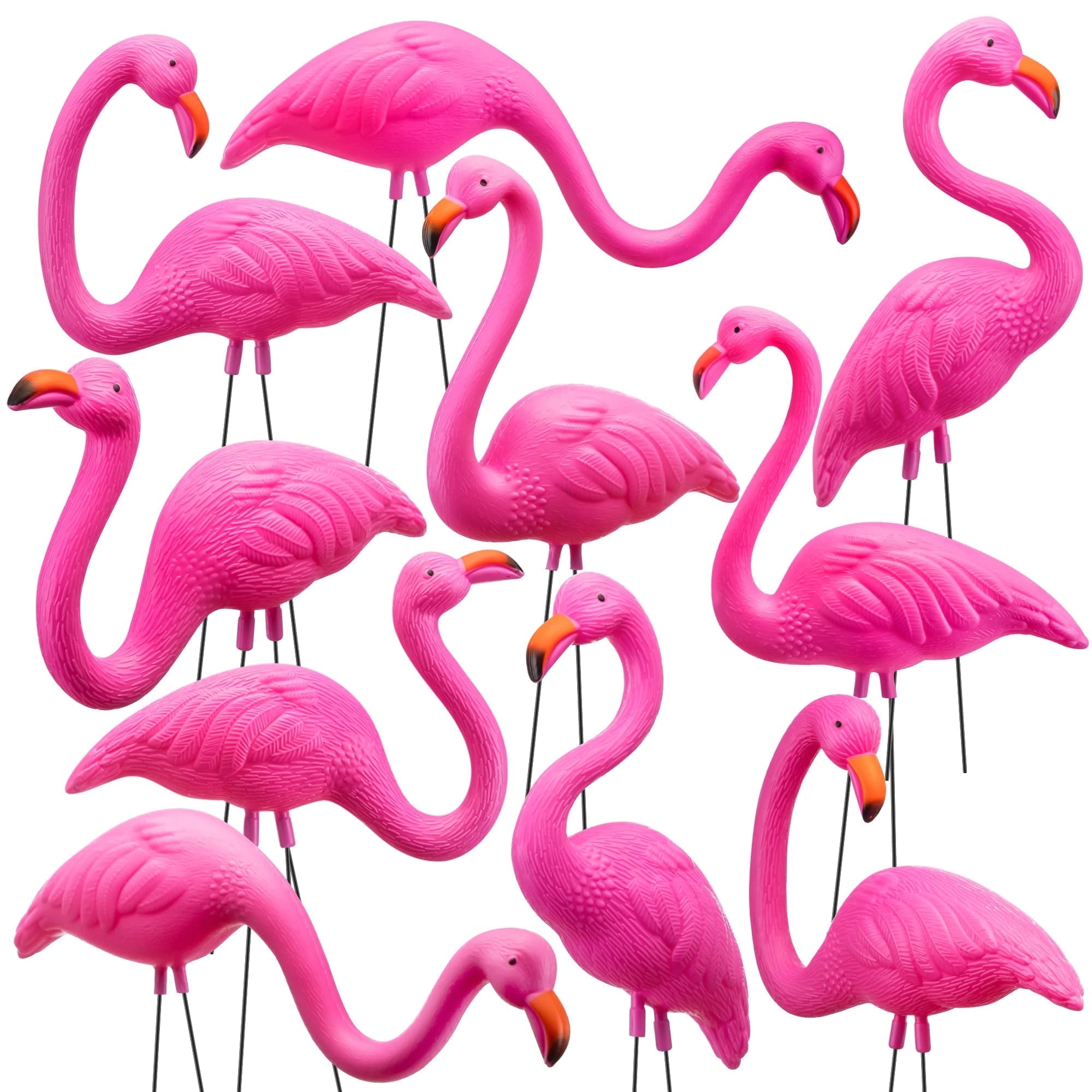 Mini Pink Plastic Flamingo Yard Ornament Stakes, 10-Pack