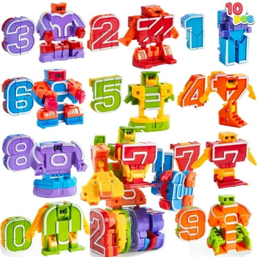 Joyfy 10 Pcs Number Bots Toy 10-in-1 Transforming Robot for Preschool Boys Educational Building STEM Toys Gift for Toddlers & Kids 3 4 5 6 Years Old, Learning Resources