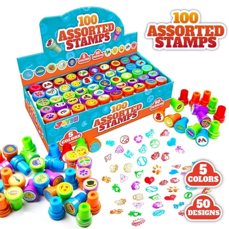 Joyfy 100 Pcs Assorted Stamps for Kids, Self Ink Stamps Sets, for Party Favor, Teacher Stamps, Prize for Classroom, Easter Egg Stuffers