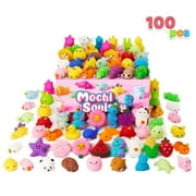 Joyfy 100 Pcs Mini Animals & Fruit Mochi Squishies for Kids Party Favor Toys for Stress Relief, Novelty Fidget Toys for Pinata Fillers, Classroom Prizes for Students, Birthday Gifts