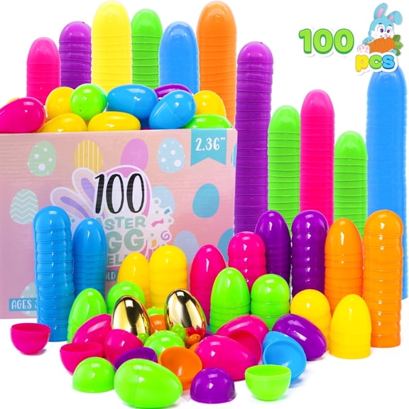 Joyfy 100 Pcs 2.3" Easter Eggs with 6 Pcs Golden Eggs, Plastic Bulk Empty Fillable for Easter Hunt Party Favor Basket Stuffers Filler Classroom Prize Supplies Decor
