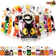 Joyfy 108 Pcs Halloween Treat Bags Cellophane Bags with Twist Ties,Goodie Bags for Snack Cookie Candy,Halloween Gift Trick or Treat Bags,Halloween Party Supplie