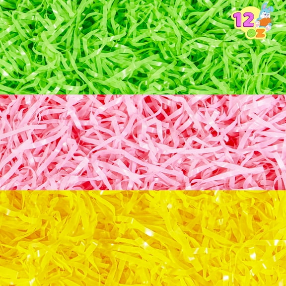 Joyfy 12 Oz Easter Plastic Fake Grass in 3 Colors (Yellow, Green, Pink) Shred Fillers for Easter Basket Filling, Crinkled Paper for Gift Wrapping, Easter Decoration, Party Favors, Easter Egg Hunt