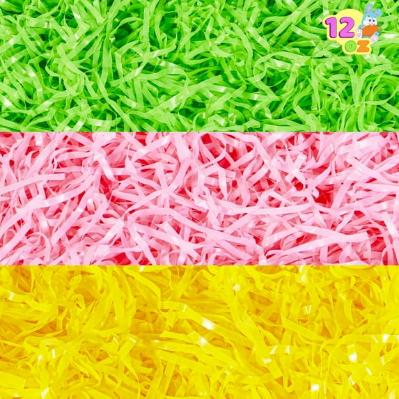 Joyfy 12 Oz Easter Plastic Fake Grass in 3 Colors (Yellow, Green, Pink) Shred Fillers for Easter Basket Filling, Crinkled Paper for Gift Wrapping, Easter Decoration, Party Favors, Easter Egg Hunt
