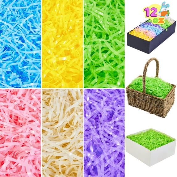 Joyfy 12 Oz Easter Plastic Grass in 6 Colors, Easter Shred Packaging Filler for Easter Basket Filling, Gift Wrapping, Easter Egg Stuffer Party Supplies