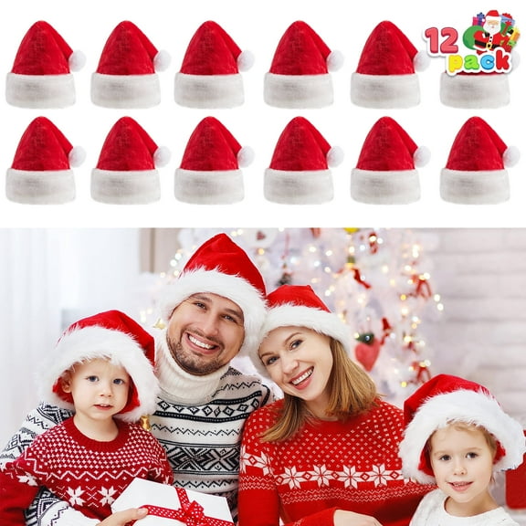 Joyfy 12 Pack Santa Hat,12.5 x 20 Inch Santa Hats for Adults Christmas Hats Plush Red Velvet Santa Hats Bulk for Adults Men Women Kids Christmas Party Favors Holiday Props