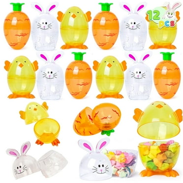 Joyfy 12 Pcs 3.95 Inches Shell Bunny Shaped Easter Eggs, Fillable Treat Containers for Kids, Easter Eggs Decoration for Easter Hunt Basket Stuffers Fillers Party Favors
