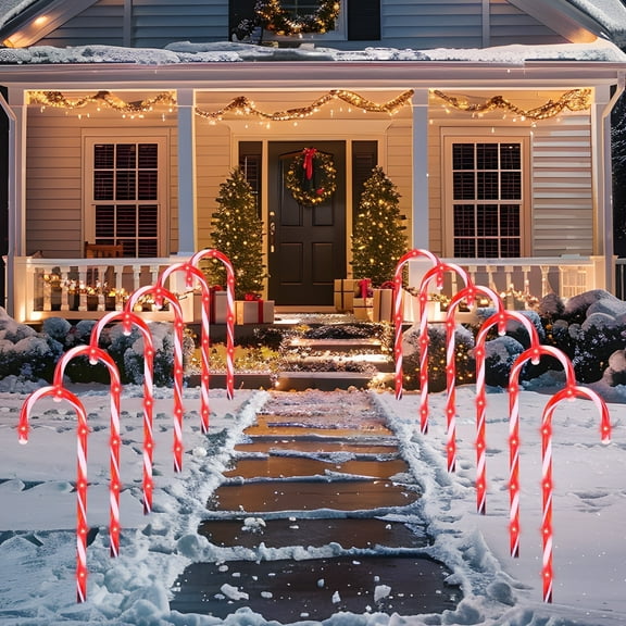 Joyfy 12 Pcs Christmas Candy Cane Lights Outdoor Pathway Lights Christmas Decorations Outdoor,23" Light Up Candy Canes Outdoor Xmas Lights for Outside Porch Yard