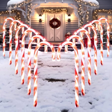 Joyfy 12 Pcs Christmas Candy Cane Lights Outdoor Pathway Lights Christmas Decorations Outdoor,17" Light Up Candy Canes Outdoor Xmas Lights for Outside Porch Yard price history and forecast - Joyfy