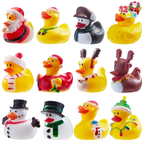 Joyfy 12 Pcs Christmas Ducks for Christmas Stocking Stuffers, Xmas Rubber Duck Bath Toys for Kids Gift, Christmas Party Favor Novelty Duckies for Boys, Girls and Toddlers