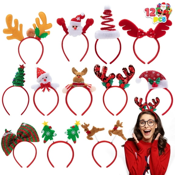 Joyfy 12 Pcs Christmas Headbands Assorted Design 3D Christmas Hair Accessories for Women Men Kids, Christmas Holiday Costume Headbands Party Favors Photo Booth (One Size Fits All)