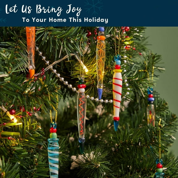 Joyfy 12 Pcs Colorful Glass Christmas Ornaments for Christmas Tree Decorations,Glass Icicle Ornaments