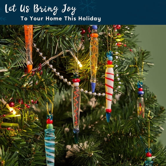 Joyfy 12 Pcs Colorful Glass Christmas Ornaments for Christmas Tree Decorations,Glass Icicle Ornaments