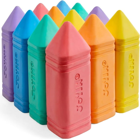 Joyfy 12 Pcs Jumbo Sidewalk Chalk, Washable Colored Chalk for Kids, Non-Toxic School Supplies, Outdoor Games, Playground Accessories