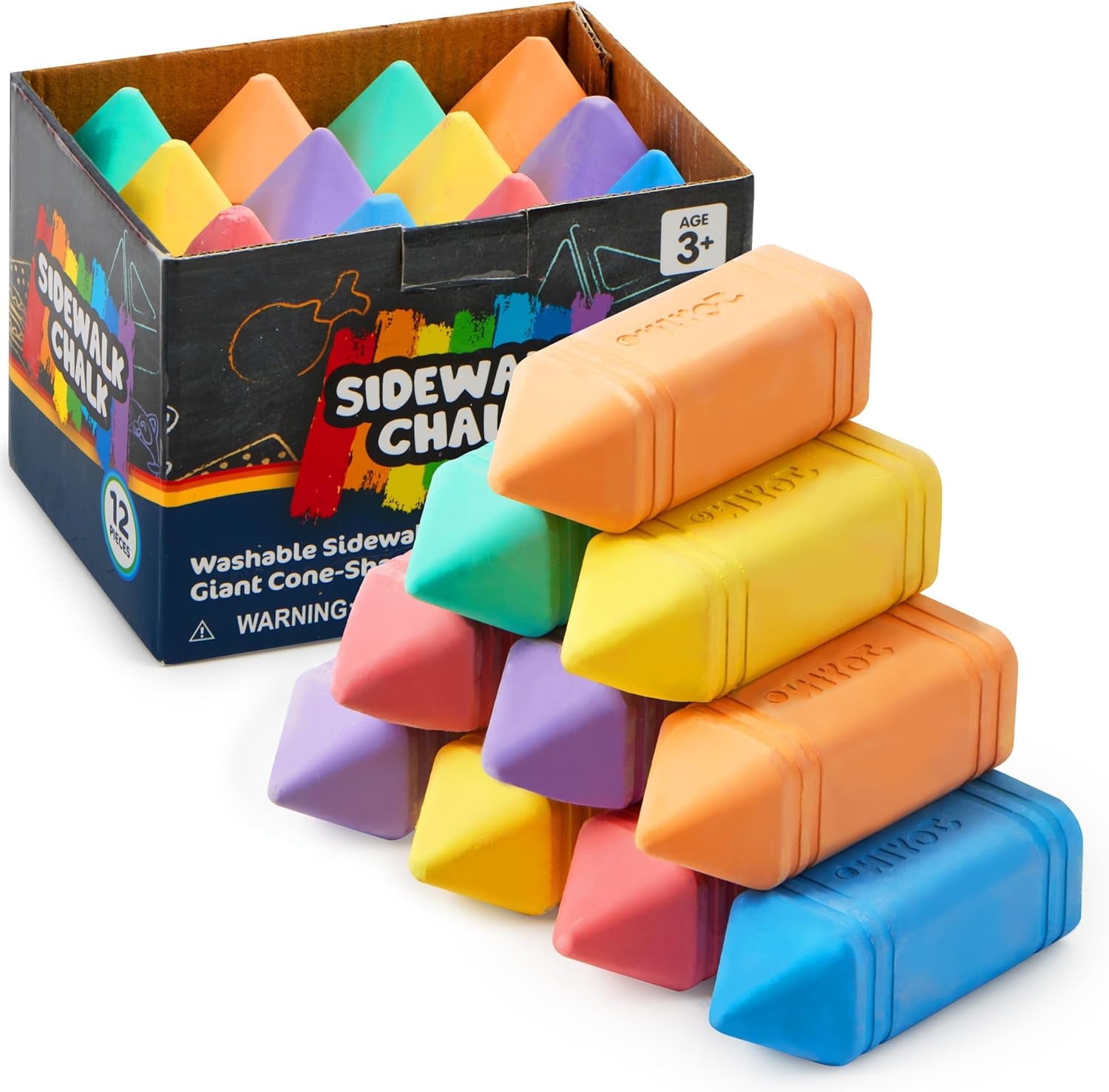 Joyfy 12 Pcs Jumbo Sidewalk Chalk with 6 Colors, Washable Colored Chalk for Kids, Non-Toxic School Supplies, Outdoor Games, Playground Accessories
