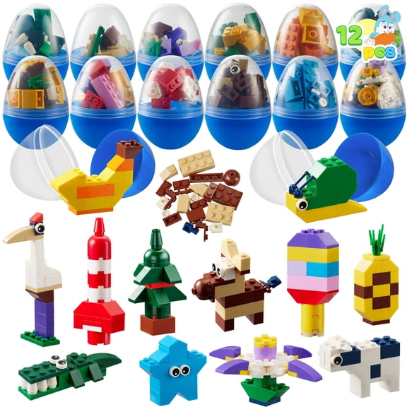 Joyfy 12 Pack Prefilled Easter Eggs with Building Blocks Toys,Easter Egg Fillers Easter Stuffers for Kids,Party Favors Birthday Party Supplies,Classroom Prize Toys