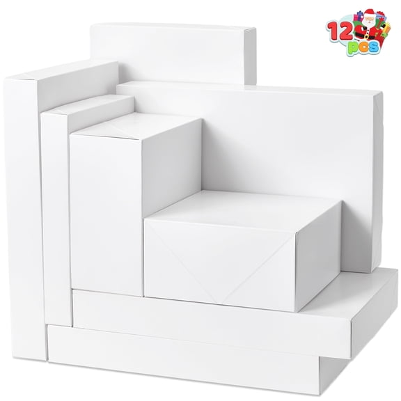 Joyfy 12 Pcs White Kraft Cardboard Boxes Gift Wrap for Christmas Holiday, Festive Xmas Wrapping Shirt and Lingerie Cupcake DIY Boxes