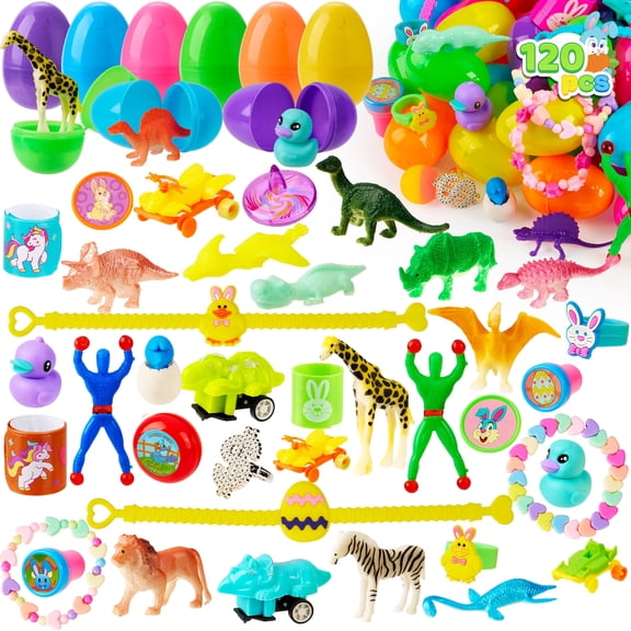 Joyfy 120 Packs Prefilled Easter Egg,Easter Egg with Toys Inside,Easter Basket Stuffers for Kids Easter Basket Classroom Exchange Toddler Boys Girls
