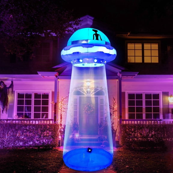 Joyfy 12ft Halloween Inflatable UFO Alien Decoration with Built-in LEDs,UFO Halloween Decorations Outdoor Blow Up Yard Lawn Decoration
