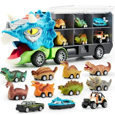Joyfy 13 in 1 Dinosaur Truck Toys for Kids 3-8, Dinosaur Truck with 12 Pull Back Cars, Small Cars Set, Birthday Gifts Toys for 3 4 5 6 7 8  Year Old Boy, Transport Carrier Truck for Toddlers 3-8Years
