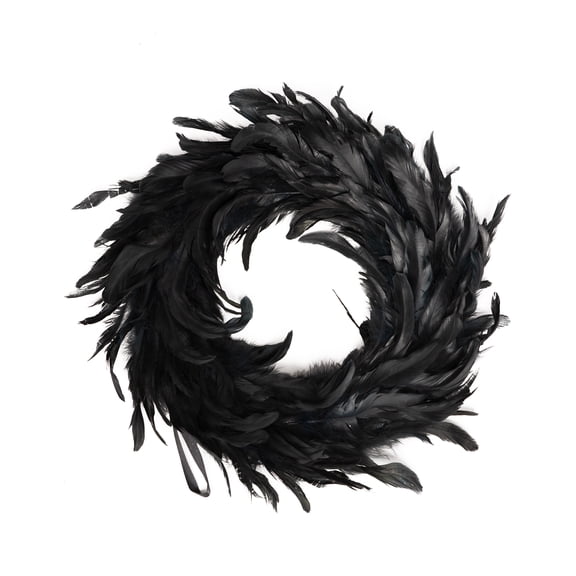 Joyfy Black Feathers Halloween Wreath for Front Door, 13.5" Wreath for Door Window Porch Thanksgiving Halloween Decor, Spooky Scene Party Favors, Halloween Photo Props,Indoor Outdoor Party De