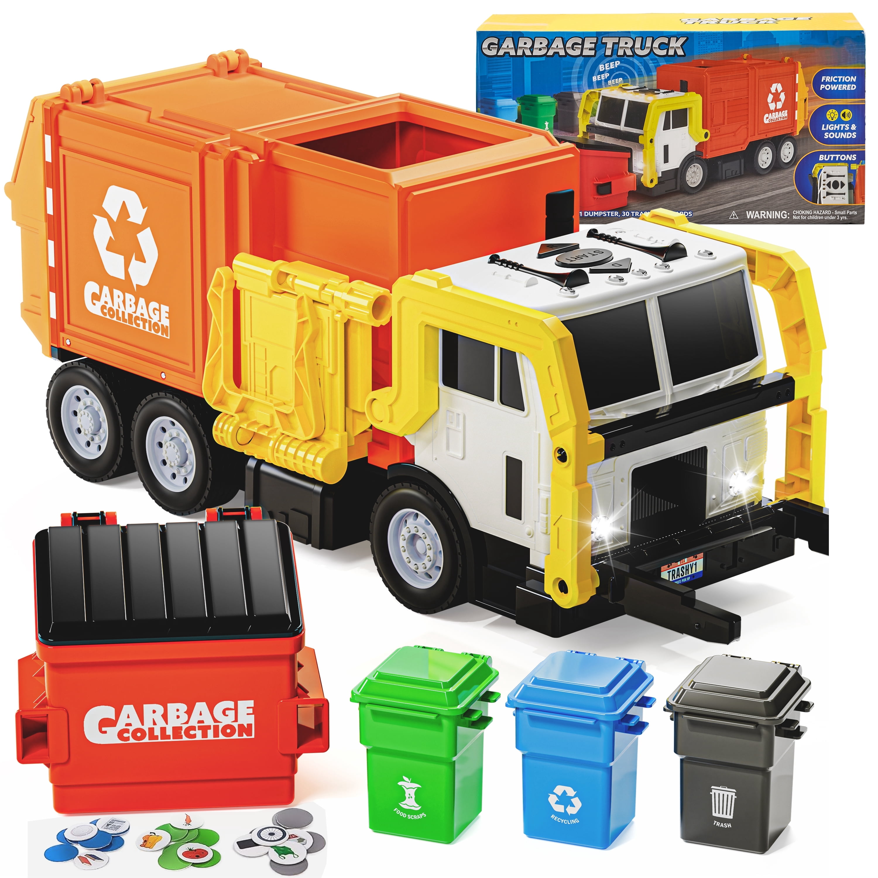 Joyfy 16" Lights and Sounds Large Garbage Truck Toys for Boys, Realistic Trash Truck Toy with Trash Can Lifter and Dumping Function, Toy Truck Christmas Girthday Gift for Boy Age 2 3 4 5 Years Old