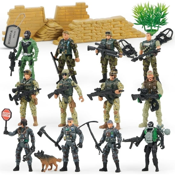 Joyfy 16 Pcs Military Toy Soldiers Playset, Army Men and SWAT Team with Military Weapons Accessories for Boys 3+