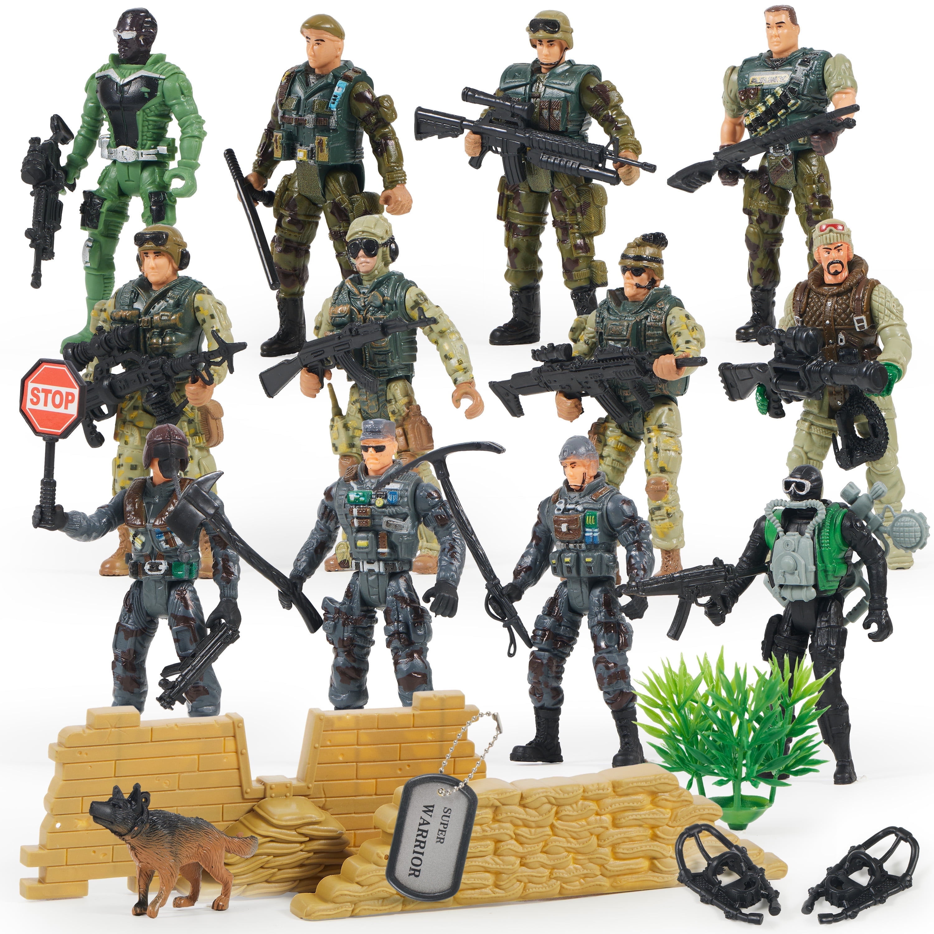 Joyfy 16 Pcs Military Toy Soldiers Playset for Kids, Army Men and SWAT Team with Military Soldiers Action Figures Playset, Christmas Birthday Gift for Boys 3+