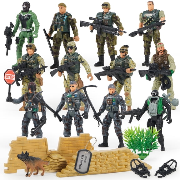 Joyfy 16 Pcs Military Toy Soldiers Playset for Kids, Army Men and SWAT Team with Military Soldiers Action Figures Playset, Christmas Birthday Gift for Boys 3+