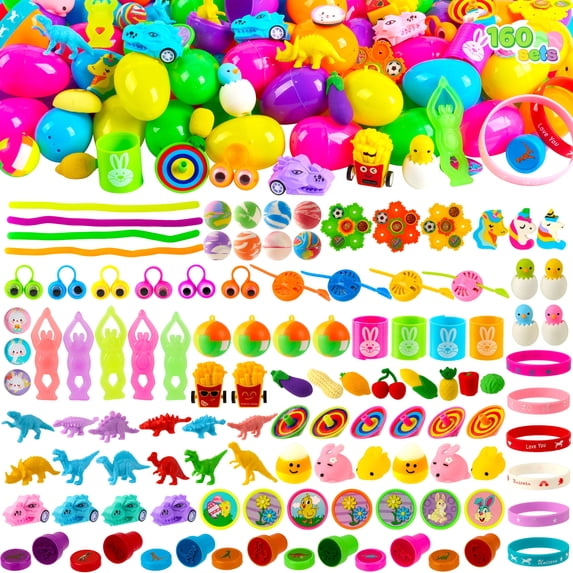Joyfy 160 Packs Prefilled Easter Eggs with Assorted Toys,Easter Egg Bulk for Kids,Easter Eggs Hunt Events,Basket Stuffers Fillers,Classroom Prize Supplies