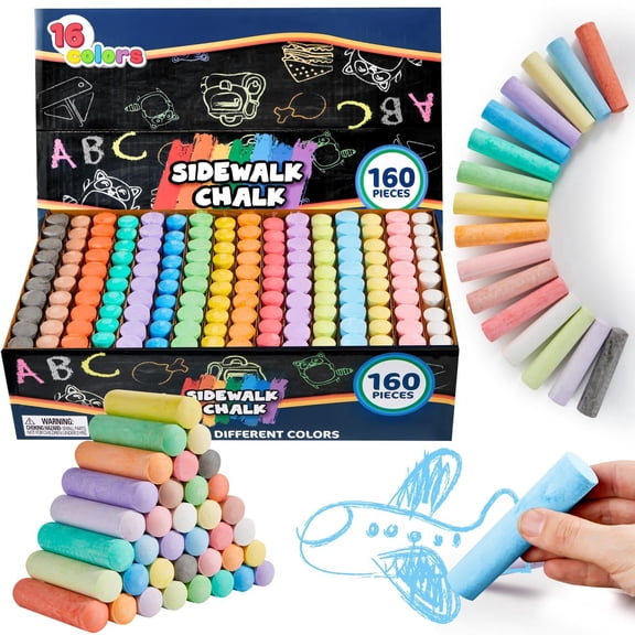 Joyfy 160PCS Washable Sidewalk Chalks for Kids, Non-Toxic Jumbo Chalk for Outdoor Art Play, Painting on Chalkboard, Blackboard and Playground