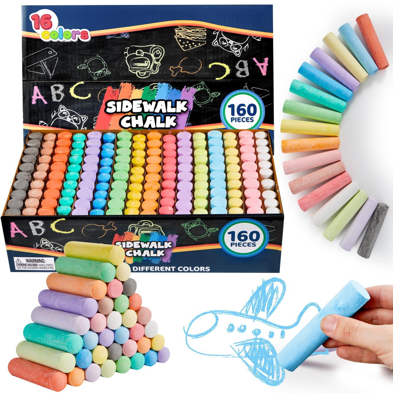 おもちゃ chaly Joyfy 160PCS Washable Sidewalk Chalks for Kids Outdoor Art Play