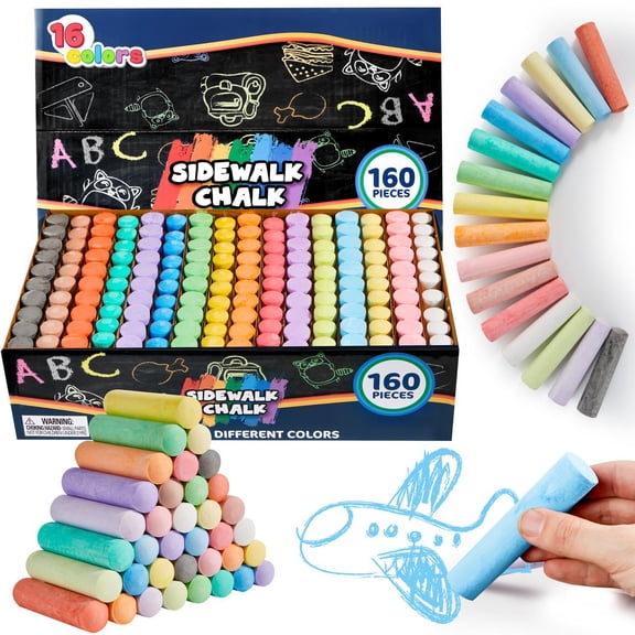 Joyfy 160PCS Washable Sidewalk Chalks for Kids, Non-Toxic Jumbo Chalk for Outdoor Art Play, Painting on Chalkboard, Blackboard and Playground