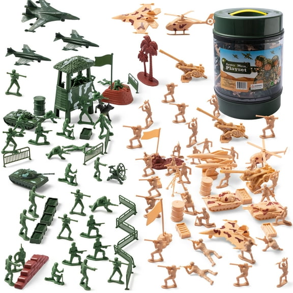 Joyfy 164 Piece Military Battle Group Bucket for Kids, Army Men Play Bucket Over 100 Assorted Soldiers and 20 Accessories Toy Play Set, Plastic Figures, Christmas Birthday Gift for Boy