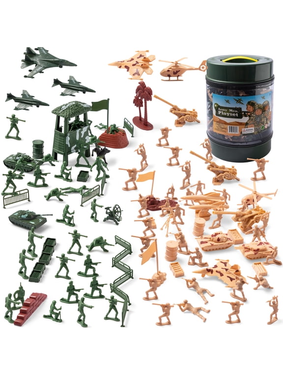 164 Piece Military Battle Group Bucket for Kids, Army Men Play Bucket Over 100 Assorted Soldiers and 20 Accessories Toy Play Set, Plastic Figures, Christmas Birthday Gift for Boy